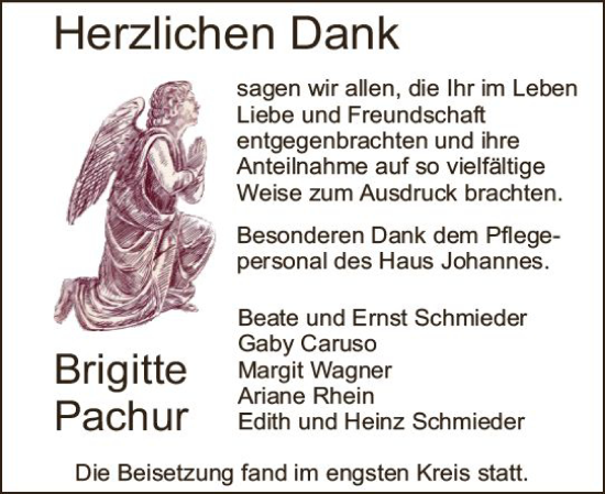 Traueranzeige von Brigitte Pachur von vrm-trauer Bürstädter/Lamperth. Ztg/Starkenburger