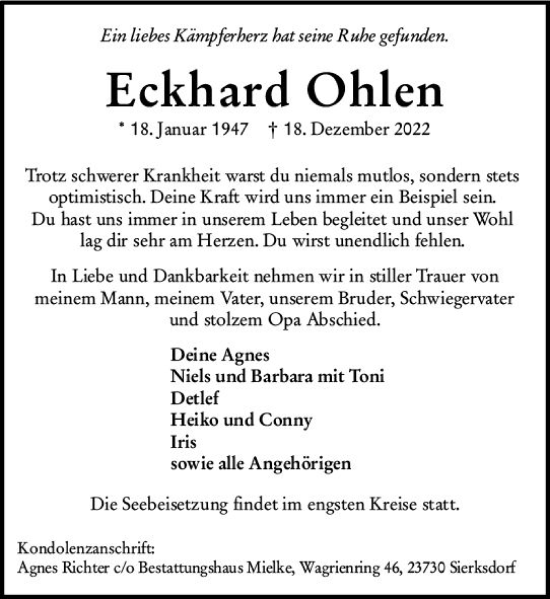 Traueranzeige von Eckhard Ohlen von vrm-trauer Wiesbadener Kurier