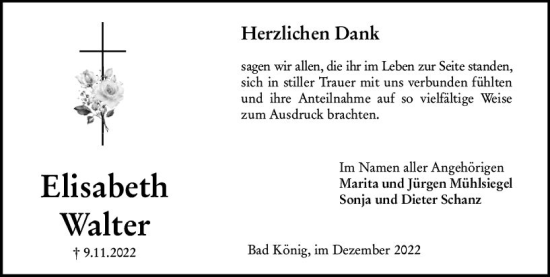 Traueranzeige von Elisabeth Walter von vrm-trauer Odenwälder Echo