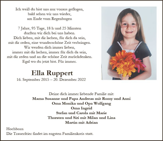 Traueranzeige von Ella Ruppert von vrm-trauer Allgemeine Zeitung Alzey