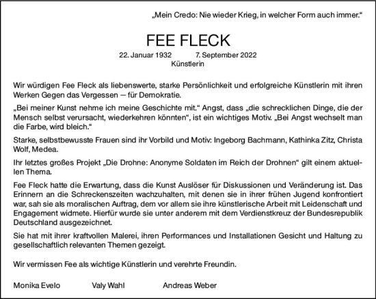 Traueranzeige von Fee Fleck von vrm-trauer AZ Mainz