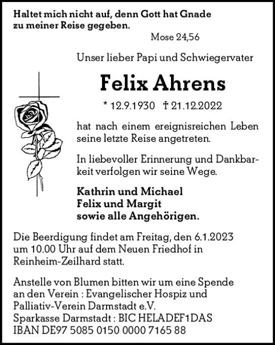 Traueranzeige von Felix Ahrens von vrm-trauer Darmstädter Echo