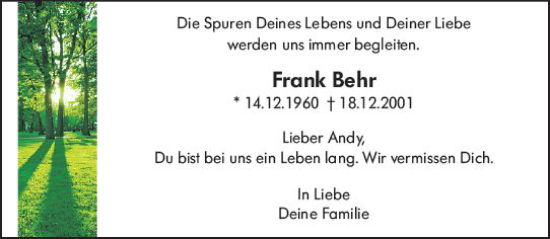 Traueranzeige von Frank Behr von vrm-trauer Wiesbadener Kurier