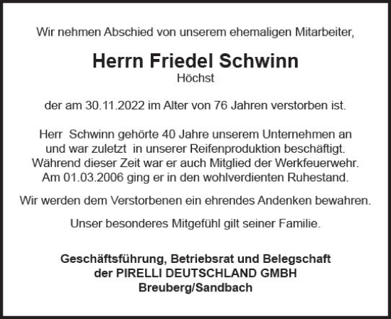 Traueranzeige von Friedel Schwinn von vrm-trauer Odenwälder Echo