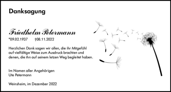 Traueranzeige von Friedhelm Petermann von vrm-trauer Allg. Zeitung Bad Kreuznach