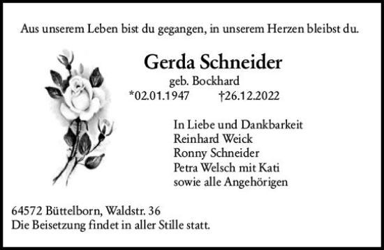 Traueranzeige von Gerda Schneider von vrm-trauer Groß-Gerauer Echo