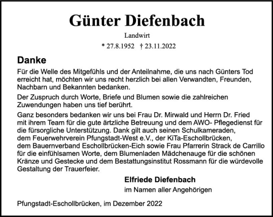 Traueranzeige von Günter Diefenbach von vrm-trauer Darmstädter Echo