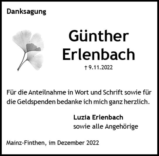 Traueranzeige von Günther Erlenbach von vrm-trauer AZ Mainz
