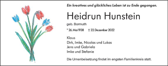Traueranzeige von Heidrun Hunstein von vrm-trauer Wiesbadener Kurier