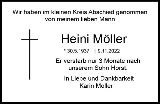 Traueranzeige von Heini Möller von vrm-trauer DieburgerAnzeiger/Groß-Zimmerner Lokala
