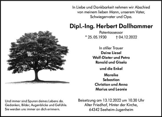 Traueranzeige von Herbert Dallhammer von vrm-trauer Darmstädter Echo