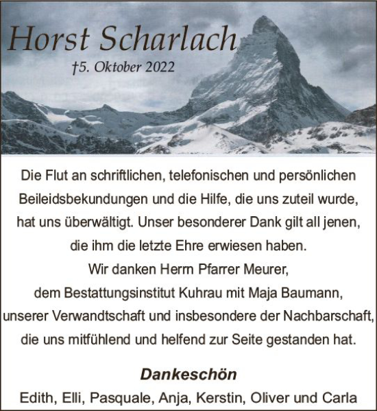 Traueranzeige von Horst Scharlach von vrm-trauer Bürstädter/Lamperth. Ztg/Starkenburger