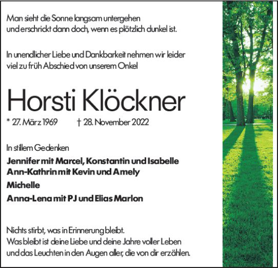 Traueranzeige von Horsti Klöckner von vrm-trauer Odenwälder Echo