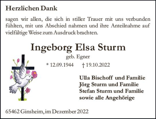 Traueranzeige von Ingeborg Elsa Sturm von vrm-trauer Hochheimer Zeitung