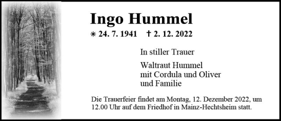 Traueranzeige von Ingo Hummel von vrm-trauer AZ Mainz