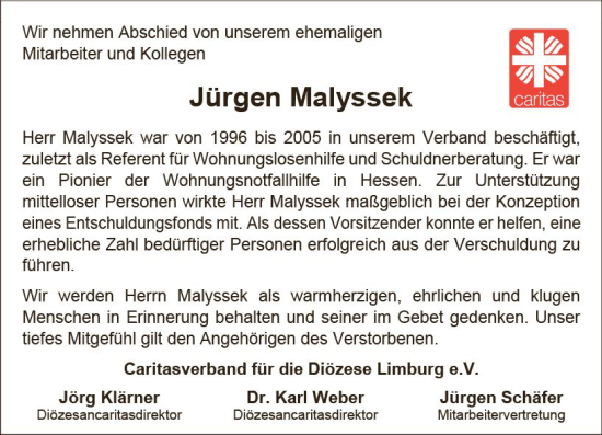 Traueranzeige von Jürgen Malyssek von vrm-trauer Wiesbadener Kurier