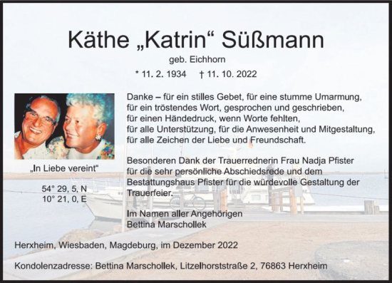 Traueranzeige von Käthe Süßmann von vrm-trauer Hochheimer Zeitung