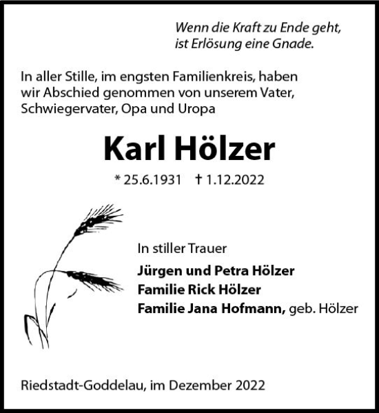 Traueranzeige von Karl Hölzer von vrm-trauer Groß-Gerauer Echo