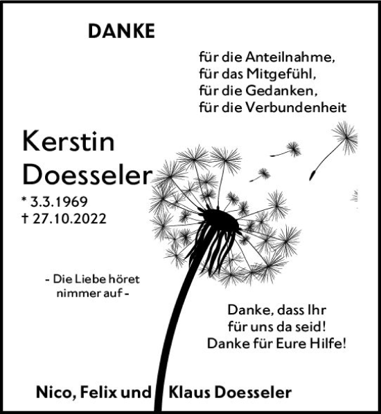 Traueranzeige von Kerstin Doesseler von vrm-trauer Hochheimer Zeitung