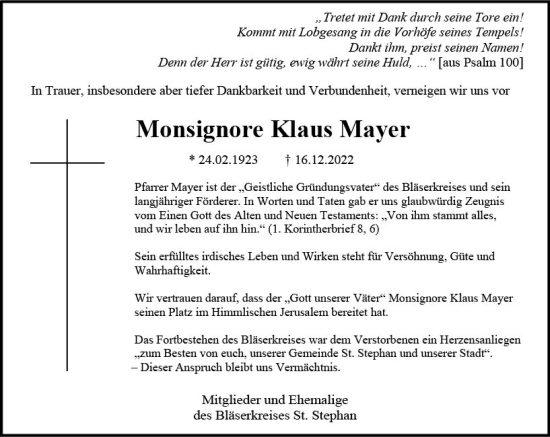 Traueranzeige von Klaus Mayer von vrm-trauer AZ Mainz