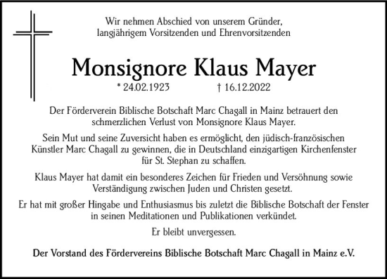 Traueranzeige von Klaus Mayer von vrm-trauer AZ Mainz