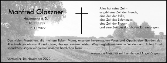 Traueranzeige von Manfred Glaszner von vrm-trauer AZ Mainz