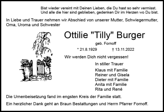 Traueranzeige von Ottilie Burger von vrm-trauer DieburgerAnzeiger/Groß-Zimmerner Lokala