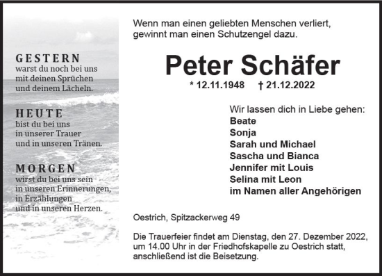 Traueranzeige von Peter Schäfer von vrm-trauer Rheingau