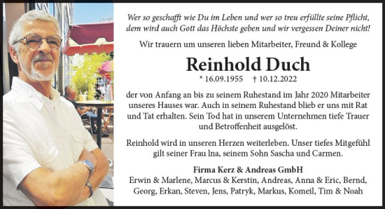 Traueranzeige von Reinhold Duch von vrm-trauer AZ Mainz
