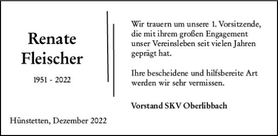 Traueranzeige von Renate Fleischer von vrm-trauer Idsteiner Zeitung