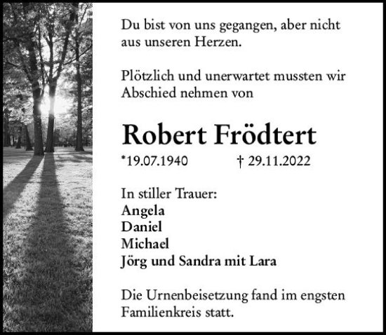 Traueranzeige von Robert Frödtert von vrm-trauer Wormser Zeitung