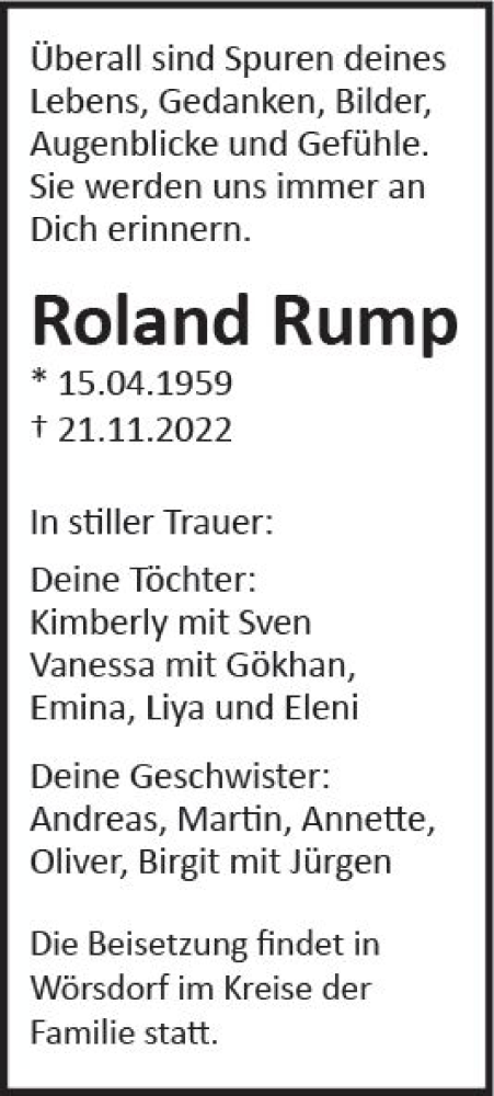 Traueranzeige von Roland Rump von vrm-trauer Idsteiner Zeitung