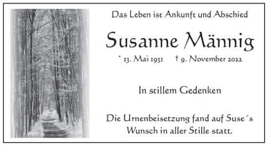 Traueranzeige von Susanne Männig von vrm-trauer Wiesbadener Kurier