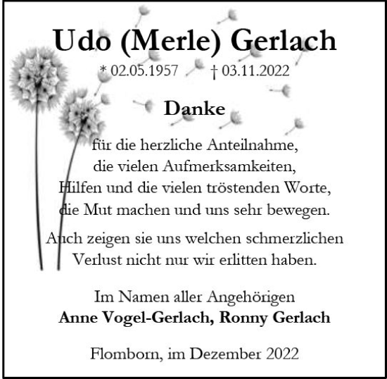 Traueranzeige von Udo Gerlach von vrm-trauer Allgemeine Zeitung Alzey