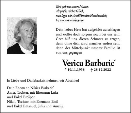 Traueranzeige von Verica Barbaric von vrm-trauer Wiesbadener Kurier