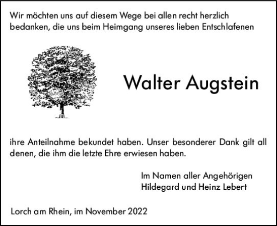 Traueranzeige von Walter Augstein von vrm-trauer Rheingau