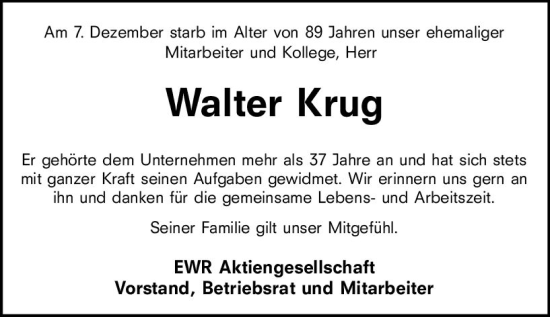 Traueranzeige von Walter Krug von vrm-trauer Wormser Zeitung