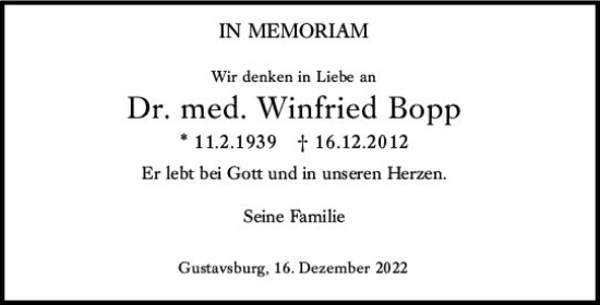 Traueranzeige von Winfried Bopp von vrm-trauer AZ Mainz