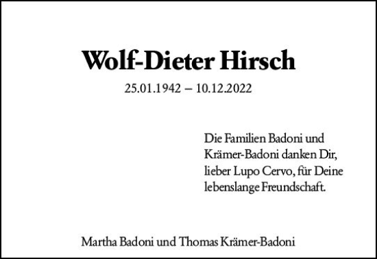 Traueranzeige von Wolf-Dieter Hirsch von vrm-trauer Wiesbadener Kurier