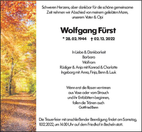 Traueranzeige von Wolfgang Fürst von vrm-trauer AZ Mainz