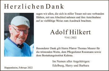 Traueranzeige von Adolf Hilkert von vrm-trauer Bürstädter/Lamperth. Ztg/Starkenburger