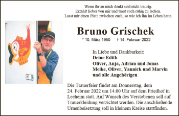 Traueranzeige von Bruno Grischek von vrm-trauer Groß-Gerauer Echo