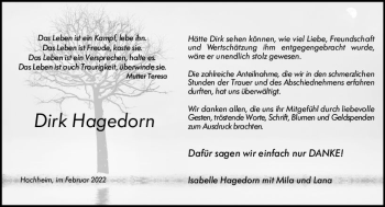 Traueranzeige von Dirk Hagedorn von vrm-trauer Hochheimer Zeitung