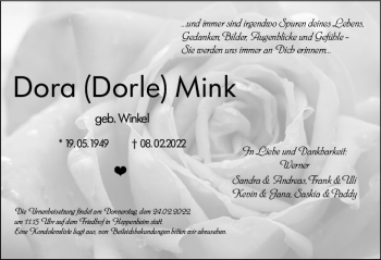 Traueranzeige von Dora Mink von vrm-trauer Darmstädter Echo