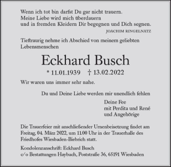 Traueranzeige von Eckhard Busch von vrm-trauer Wiesbadener Kurier