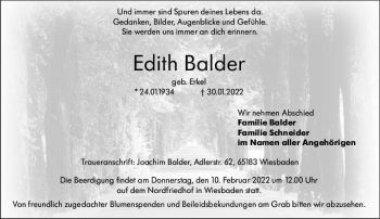 Traueranzeige von Edith Balder von vrm-trauer Wiesbadener Kurier