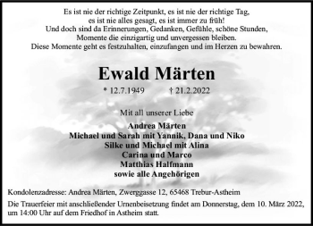 Traueranzeige von Ewald Märten von vrm-trauer Rüsselsheimer Echo / MainSpitze