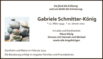 Traueranzeige von Gabriele Schmitter-König von vrm-trauer AZ Mainz