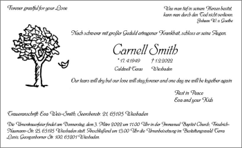 Traueranzeige von Garnell Smith von vrm-trauer Wiesbadener Kurier