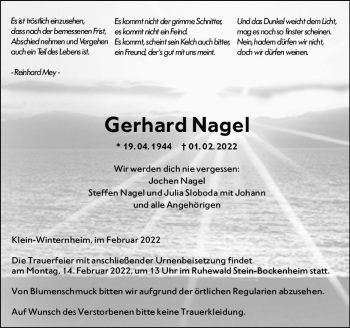 Traueranzeige von Gerhard Nagel von vrm-trauer AZ Mainz